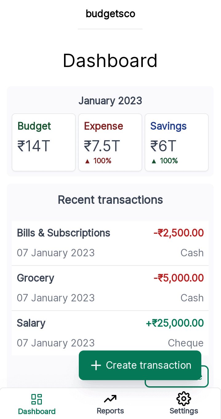 screenshot of budgeetsco app